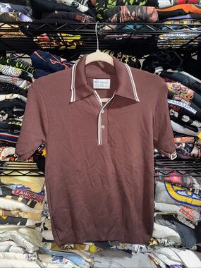 Vintage 60s Kmart Ban-Lon Nylon Brown Polo Size Small